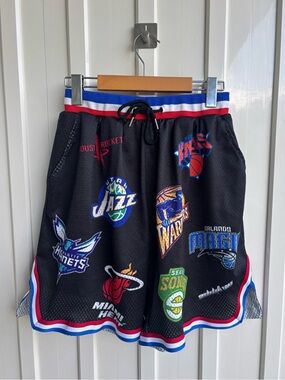 NBA Multi Team Black Basketball Shorts with Red, White & Blue Trim